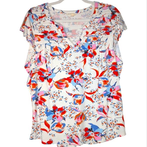 Anthropologie Ridged Yoke Floral Print Ruffle Sleeve Boho Cottagecore Knit Top S - Picture 4 of 9